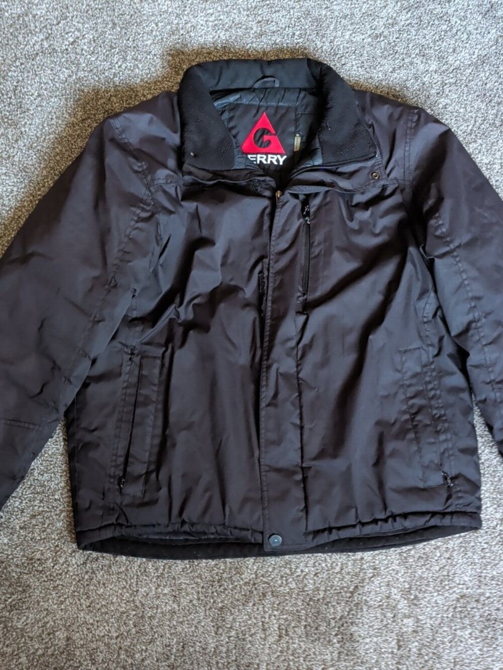 Gerry Mens Collared Size XL Insulated Black Full Zip Winter Jacket W. Pockets